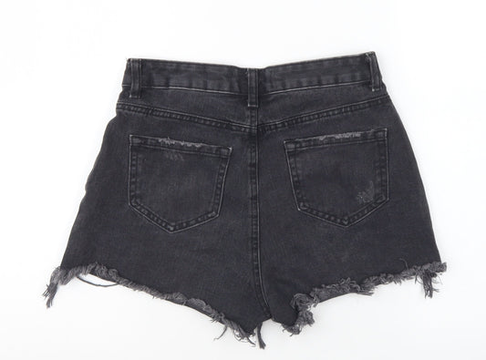 Denim & Co. Womens Black Cotton Hot Pants Shorts Size 8 L4 in Regular Button - Distressed Look