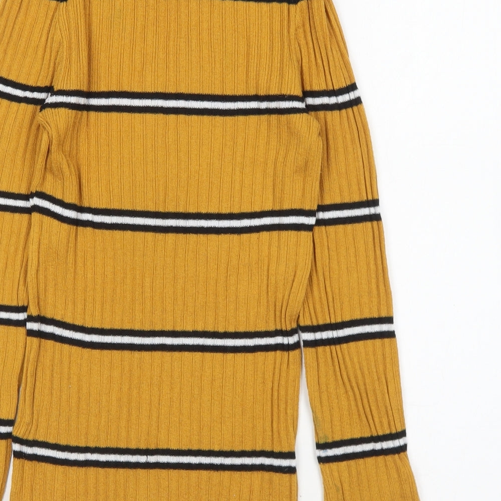 Primark Womens Yellow Roll Neck Striped Polyester Pullover Jumper Size XS