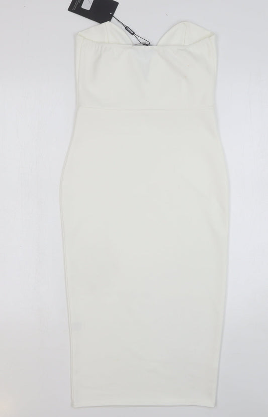 Missguided Womens White Polyester Pencil Dress Size 8 Off the Shoulder Pullover