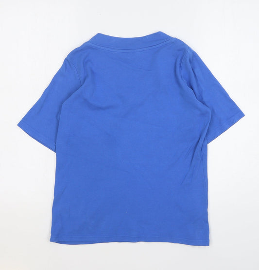 EWM Womens Blue Cotton Basic T-Shirt Size 10 V-Neck