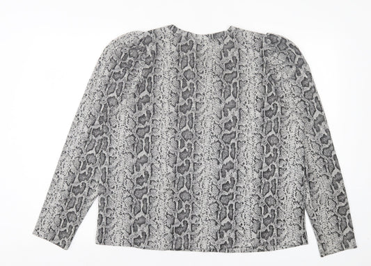 F&F Womens Grey Animal Print Polyester Basic T-Shirt Size 10 Crew Neck - Snake Print