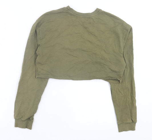 Bershka Womens Green Cotton Cropped T-Shirt Size XS Crew Neck