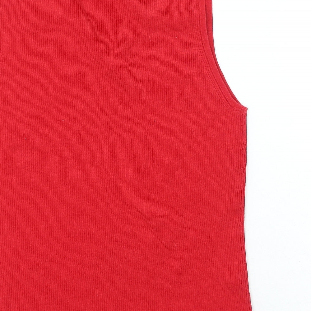 Caslon Womens Red 100% Cotton Basic T-Shirt Size L V-Neck