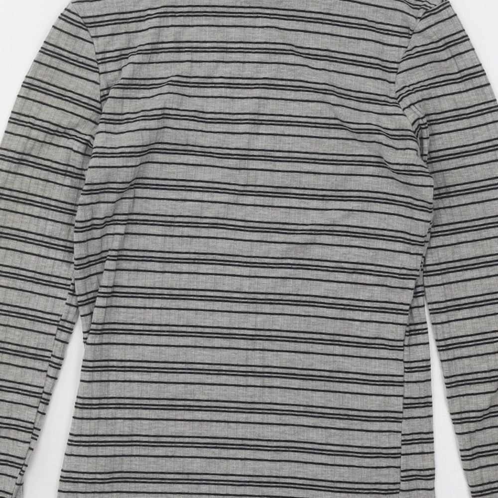 Primark Womens Grey Mock Neck Striped Cotton Pullover Jumper Size 4