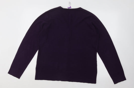 BHS Womens Purple V-Neck Acrylic Cardigan Jumper Size 16
