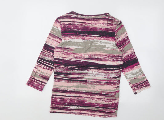 Damart Womens Multicoloured Geometric Cotton Basic T-Shirt Size 10 Round Neck