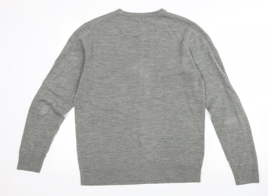 Cedar Wood State Mens Grey Round Neck Acrylic Pullover Jumper Size L