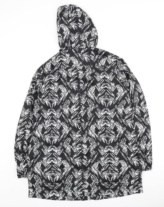 Papaya Womens Black Geometric Anorak Coat Size 12 Zip