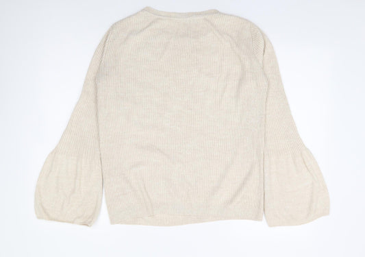 George Womens Beige Round Neck Acrylic Pullover Jumper Size 12 - Bell Sleeve