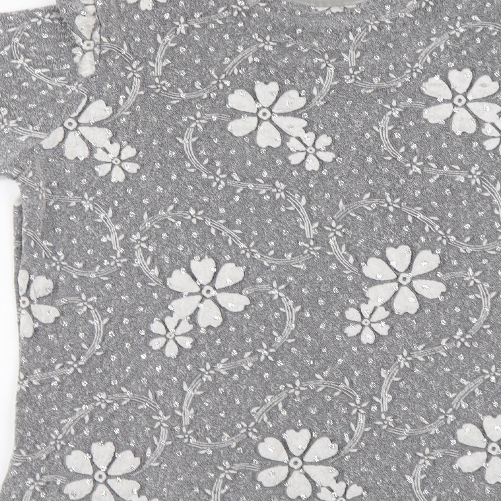 Berkertex Womens Silver Floral Polyester Basic T-Shirt Size 14 Round Neck