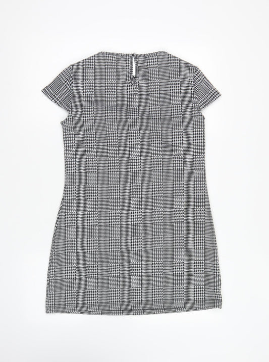 Dorothy Perkins Womens Black Houndstooth Polyester Shift Size 8 Round Neck Button