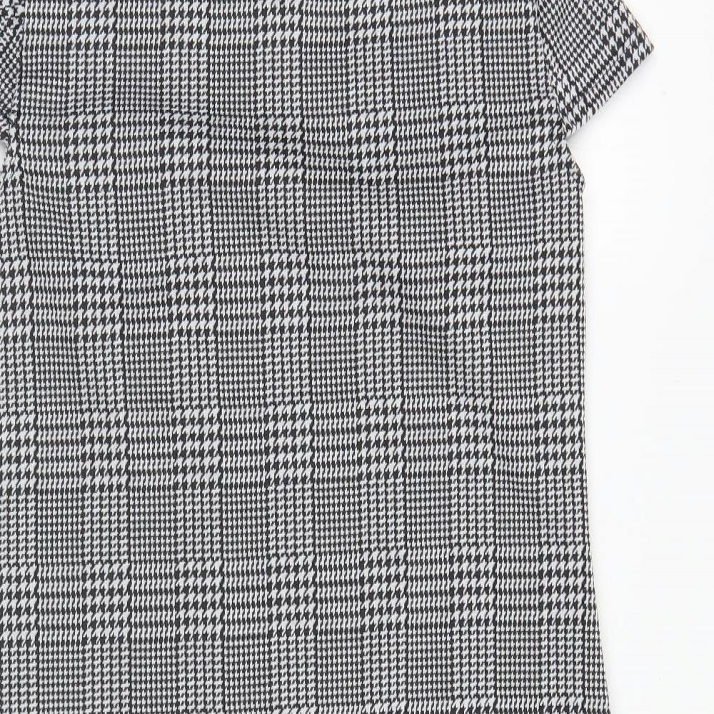 Dorothy Perkins Womens Black Houndstooth Polyester Shift Size 8 Round Neck Button