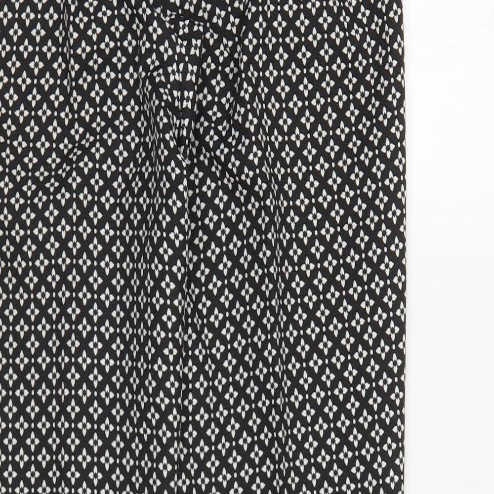 F&F Womens Black Geometric Polyester Capri Trousers Size 8 L27 in Regular Button