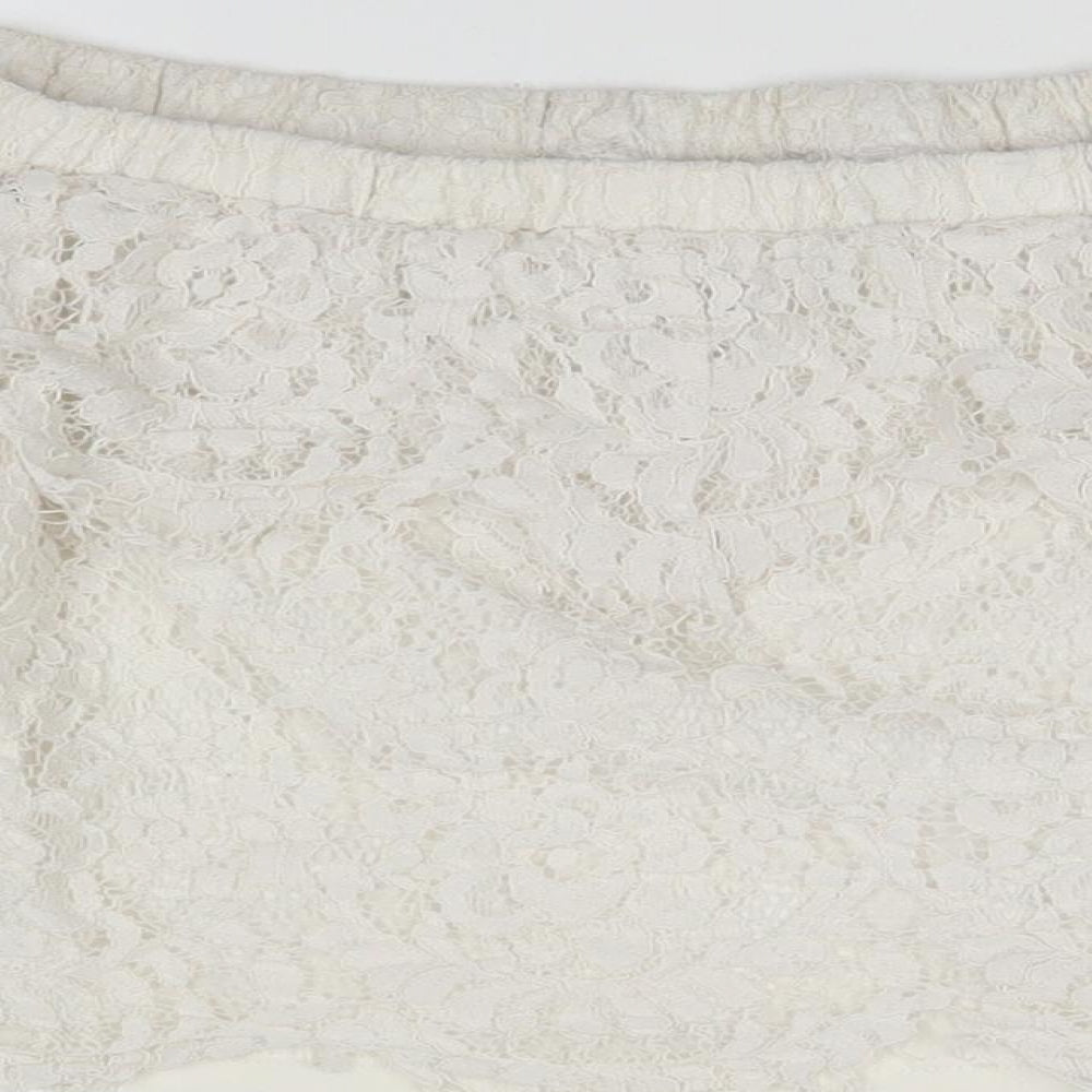 FOREVER 21 Womens Ivory Polyester Cropped Blouse Size S Off the Shoulder