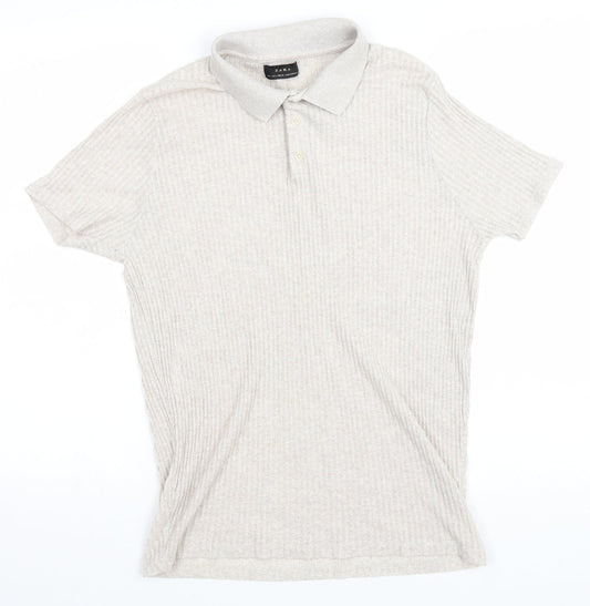 Womens UK Size L Zara Beige Basic Polo