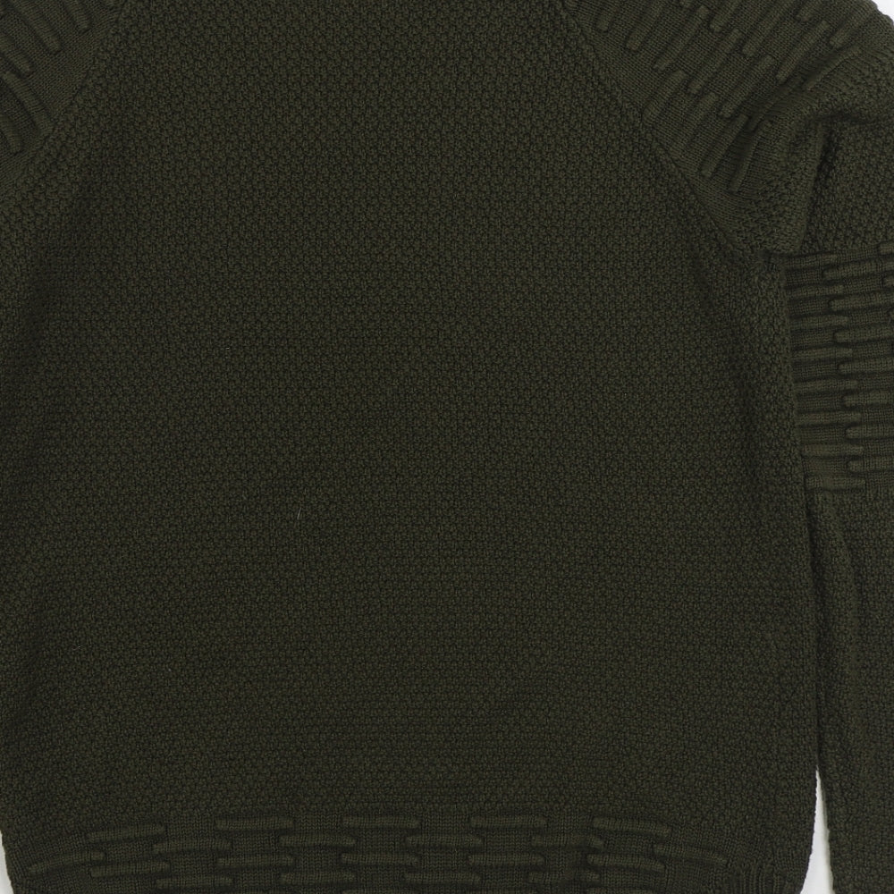 PEP&CO Mens Green Round Neck Acrylic Pullover Jumper Size S