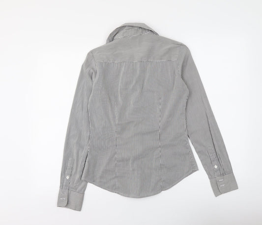 H&M Womens Grey Striped Polyester Basic Button-Up Size XS Collared