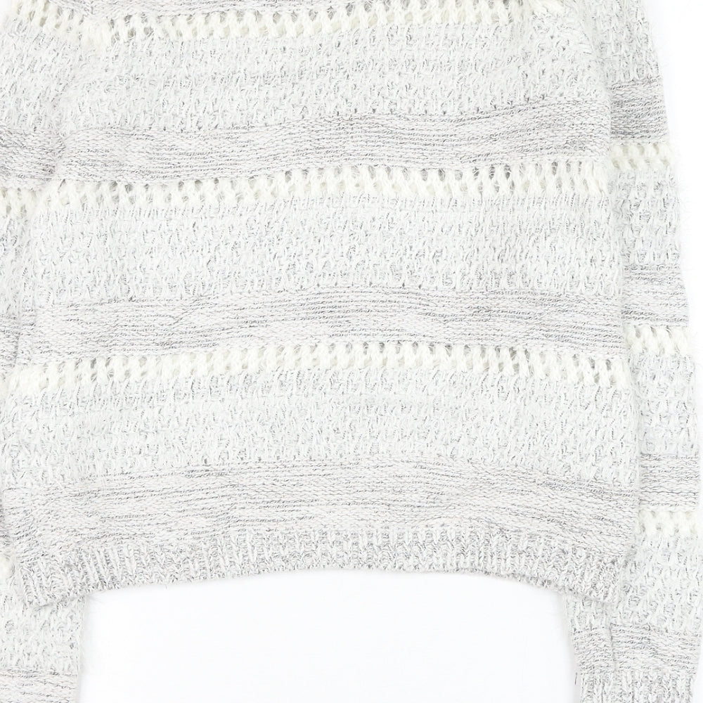 F&F Womens Grey Round Neck Striped Acrylic Pullover Jumper Size 6