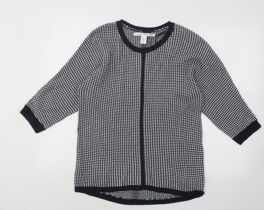 Max Studio Womens White Round Neck Geometric Cotton Pullover Jumper Size M