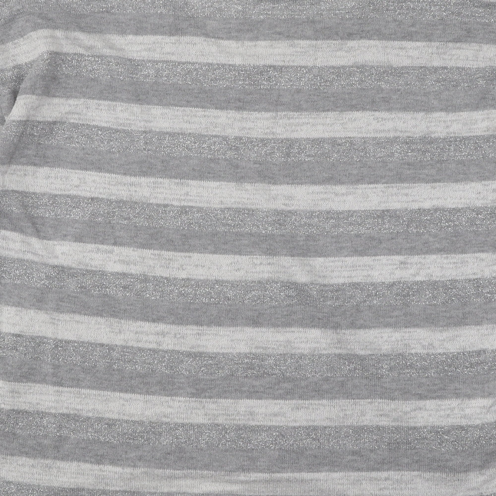 TU Womens Grey V-Neck Striped Polyester Pullover Jumper Size 10