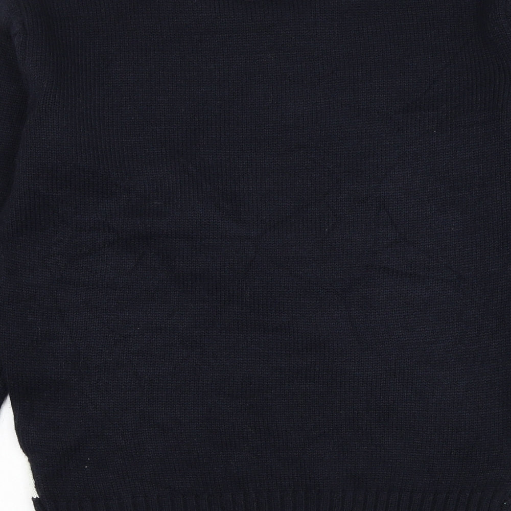 Preworn Mens Blue Round Neck Polyester Pullover Jumper Size XS - Christmas Snowman