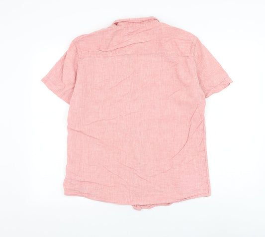 Peacocks Mens Pink Cotton Button-Up Size L Collared Button