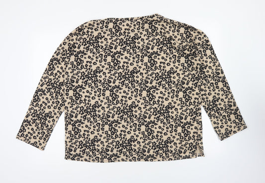 Nutmeg Womens Brown Round Neck Geometric Polyester Pullover Jumper Size 14