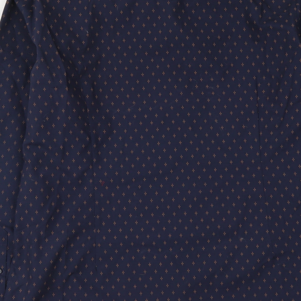Mens UK Size 16 Burton Blue Button-Up Long Sleeve Casual Shirt