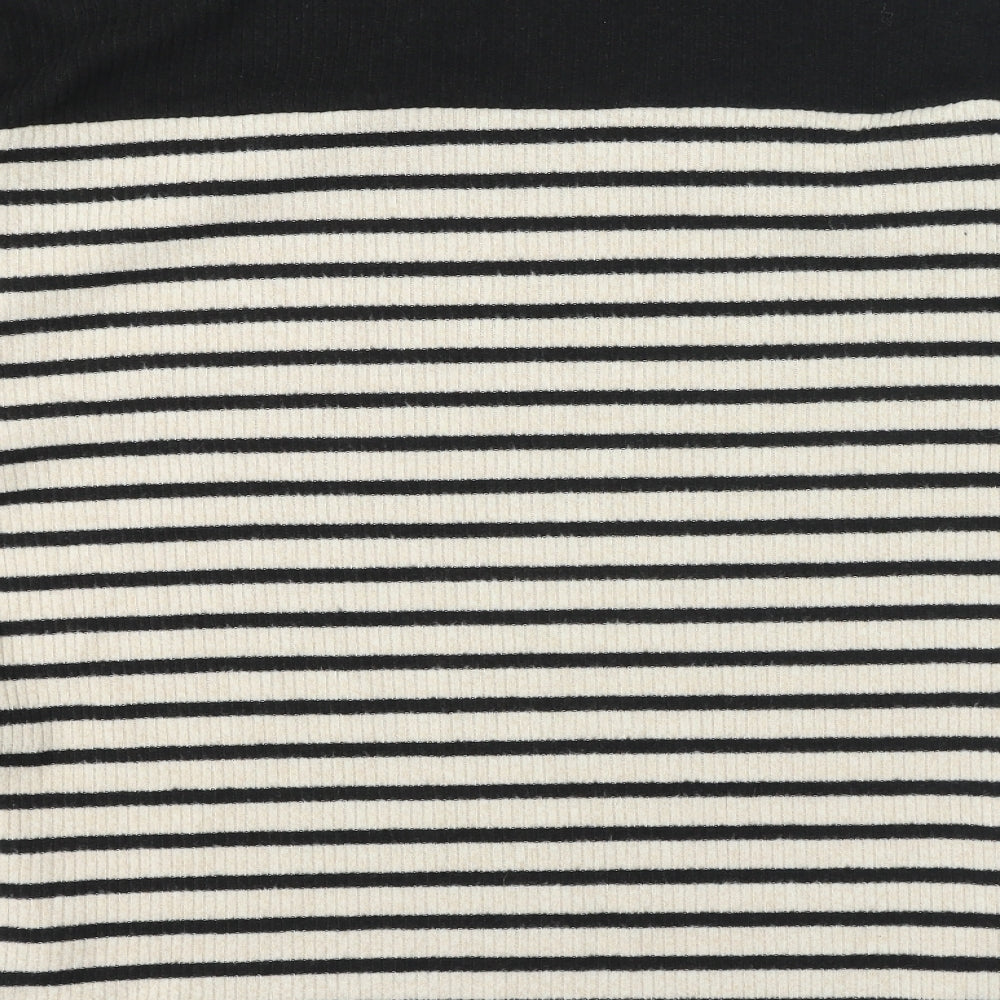 F&F Womens Black Crew Neck Striped Polyester Pullover Jumper Size 14 - Zip on sides