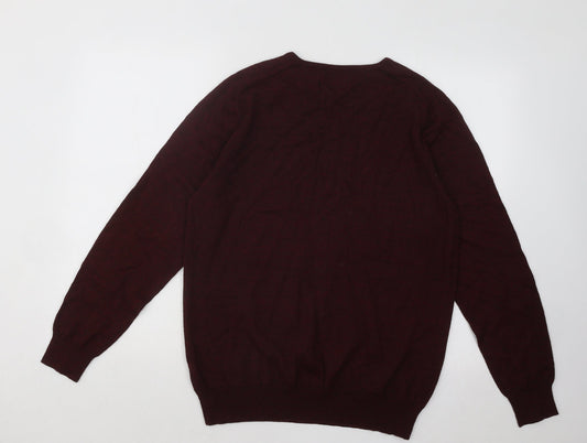 New Look Mens Red V-Neck Acrylic Pullover Jumper Size L