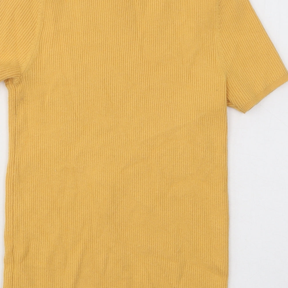 TU Womens Yellow Round Neck Geometric Viscose Pullover Jumper Size 12 - Ribbed