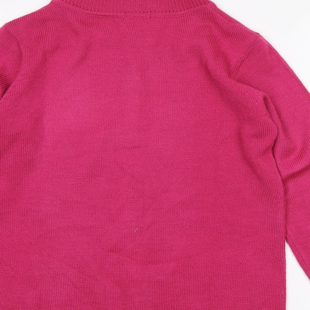 Damart Womens Pink High Neck Acrylic Full Zip Jumper Size M