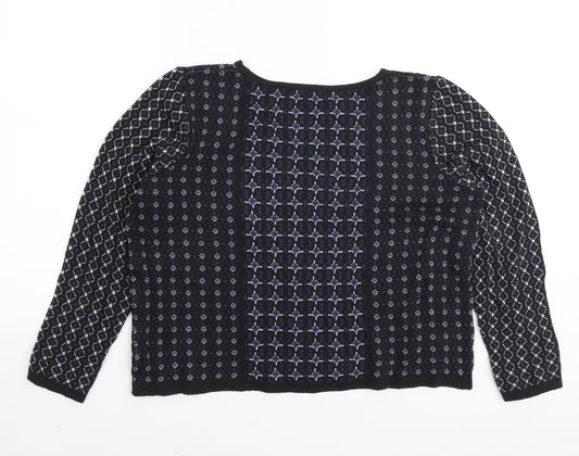 George Womens Black Boat Neck Geometric Cotton Pullover Jumper Size 10