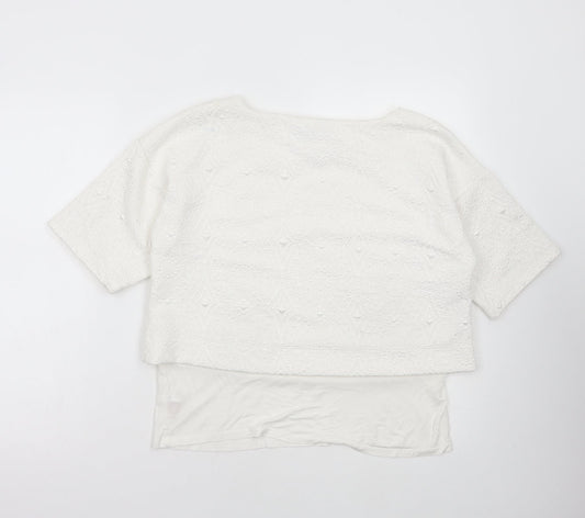 F&F Womens White Polyester Basic T-Shirt Size 12 Round Neck