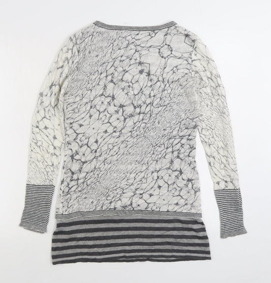Mini Velvet Womens Grey Scoop Neck Striped Linen Pullover Jumper Size 8