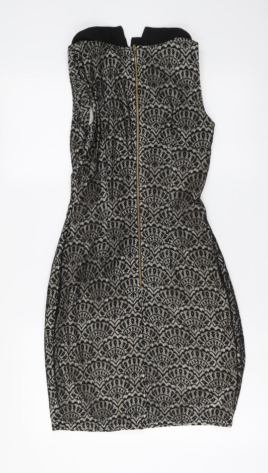 Almari Womens Black Polyester A-Line Size 10 Collared Zip