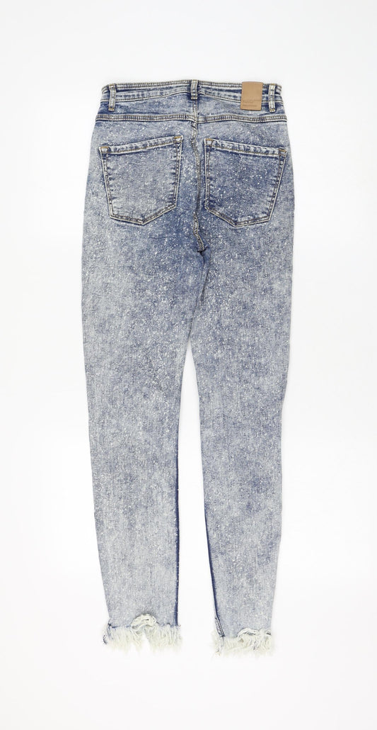 Zara Womens Blue Cotton Skinny Jeans Size 6 L26 in Regular Zip - Acid Wash