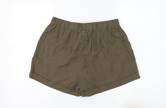 SheIn Womens Green Cotton Culotte Shorts Size L L3 in Regular Tie