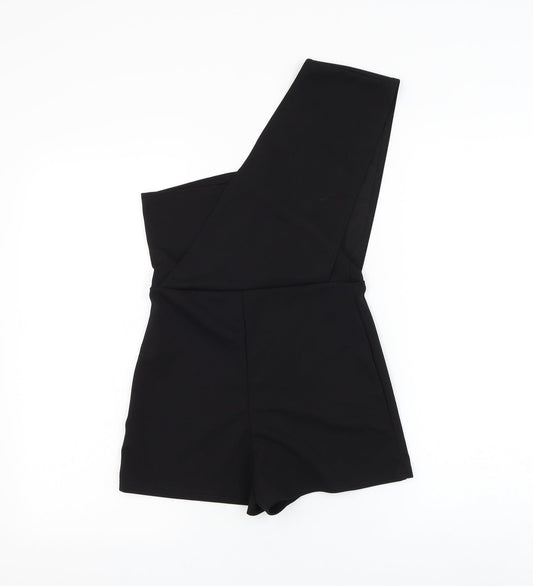 PRETTYLITTLETHING Womens Black Polyester Playsuit One-Piece Size 8 L3 in Pullover