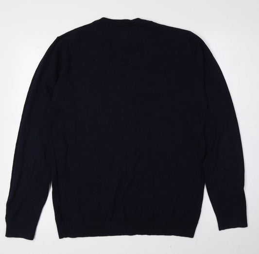 NEXT Mens Blue V-Neck Cotton Pullover Jumper Size M