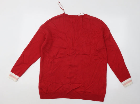 F&F Womens Red Round Neck Viscose Pullover Jumper Size 12