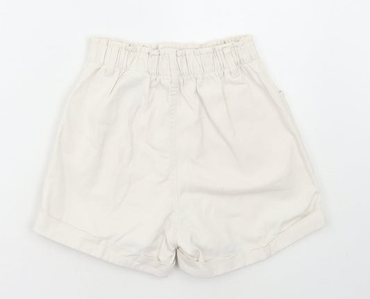 H&M Womens White Cotton Paperbag Shorts Size XS L3 in Regular Zip