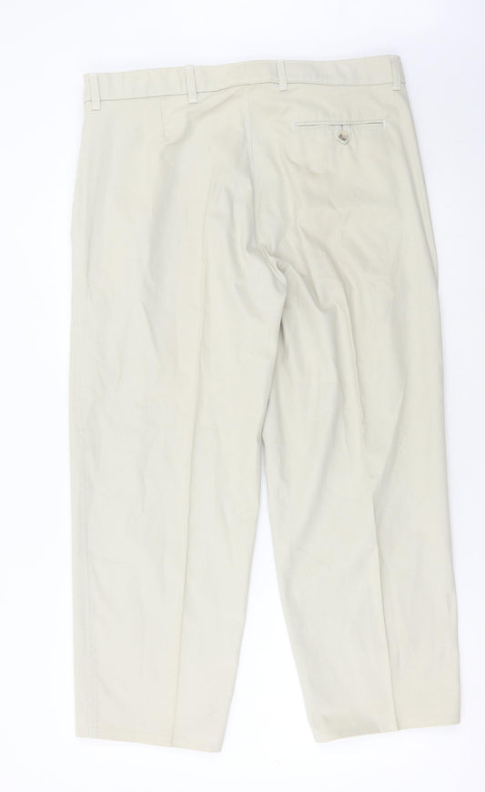 Preworn Mens Beige Cotton Chino Trousers Size 36 in L26 in Regular Hook & Eye