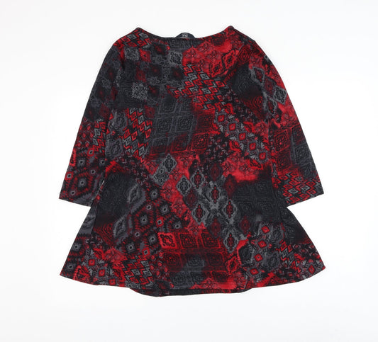 EWM Womens Multicoloured Geometric Polyester Basic Blouse Size 12 Boat Neck