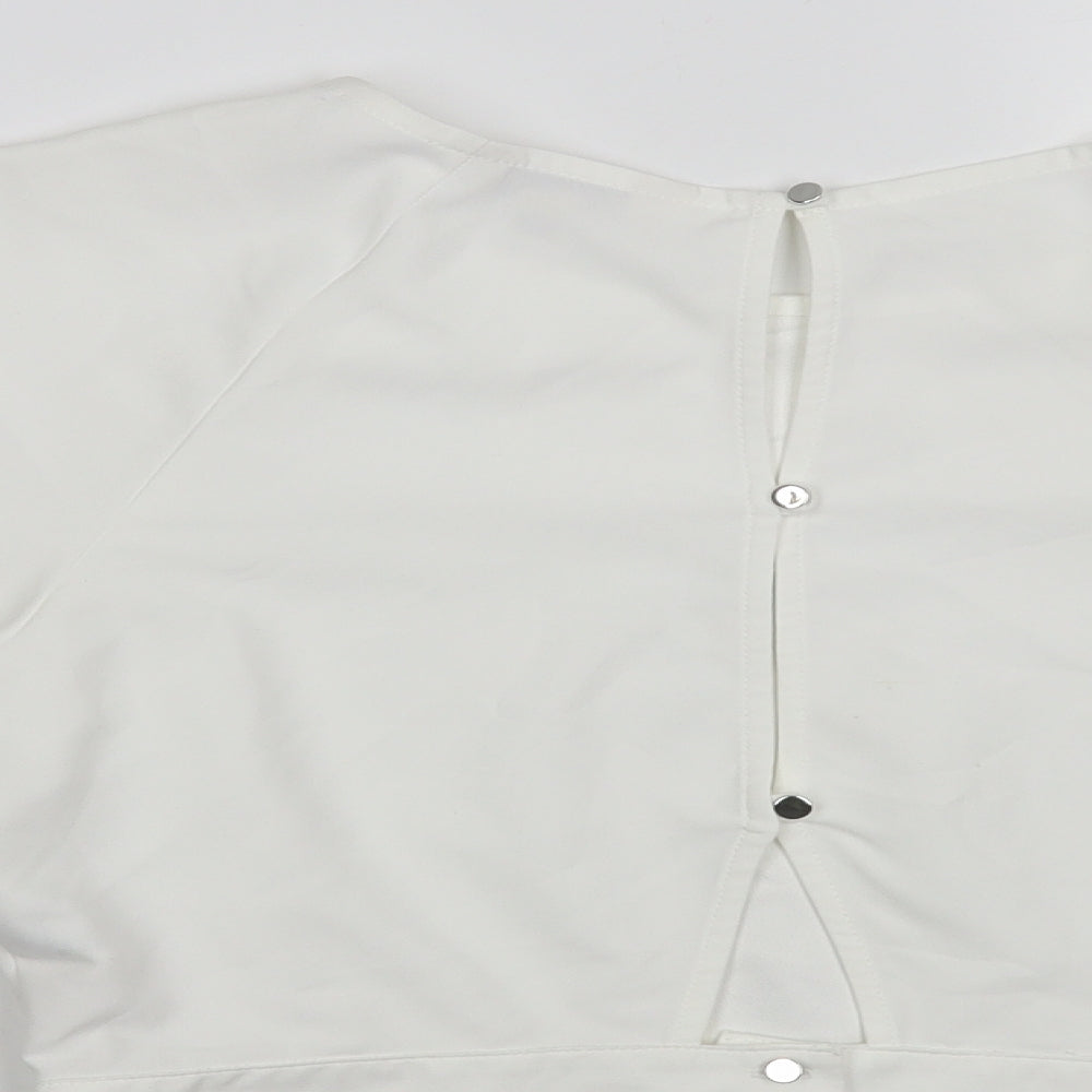 Miss Selfridge Womens White Polyester Basic Blouse Size 14 Round Neck