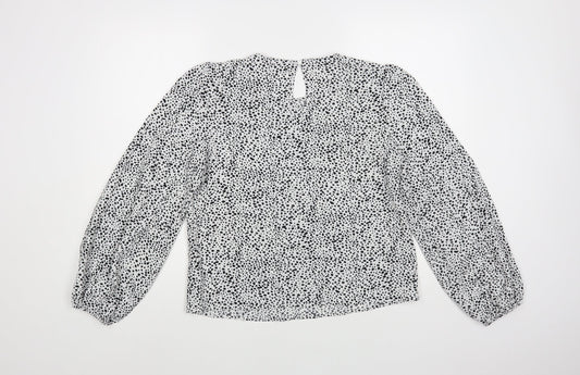 SheIn Womens White Animal Print Polyester Basic Blouse Size M Round Neck