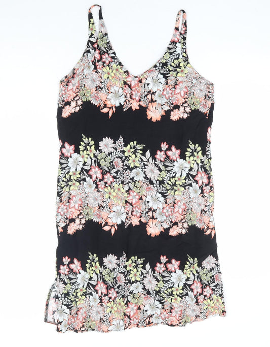 F&F Womens Black Floral Viscose Mini Size 6 V-Neck Pullover