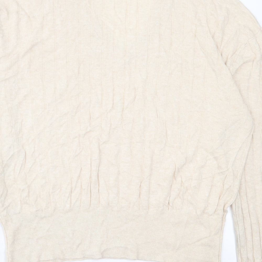 Marks and Spencer Mens Beige V-Neck Viscose Pullover Jumper Size XL