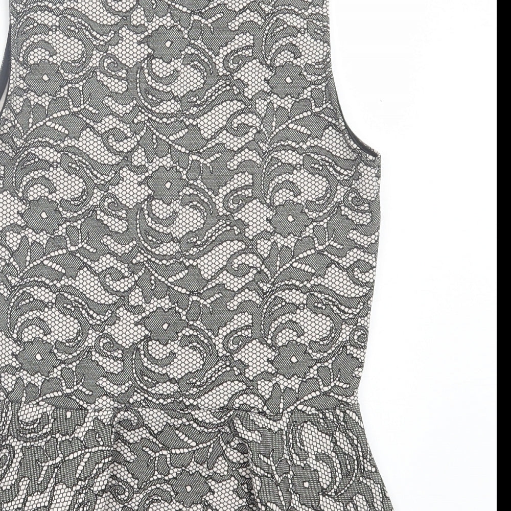 Bloose Womens Black Floral Polyester Basic Tank Size 12 Round Neck