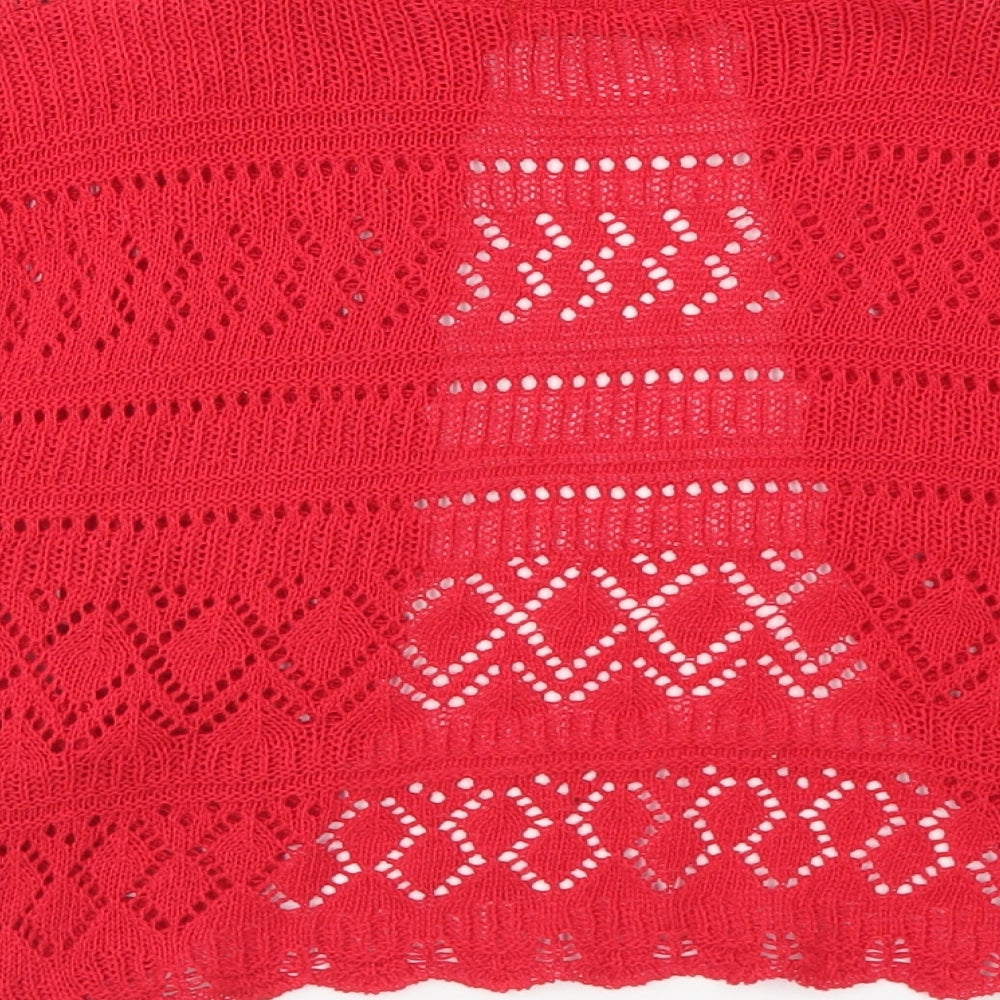 Figaro Womens Red V-Neck Cotton Cardigan Jumper Size S